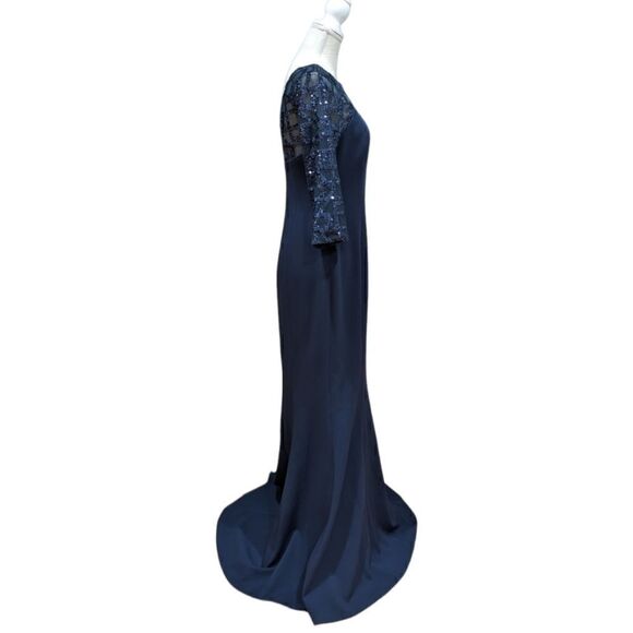 NWT Vince Camuto Navy Blue Sequin Scuba Trumpet Dress Size 6 - Picture 3 of 10